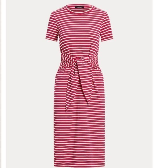 NWT RALPH LAUREN STRIPED TIE-FRONT JERSEY WOMAN DRESS NEW WITH TAG SIZE US XXL - Picture 1 of 12